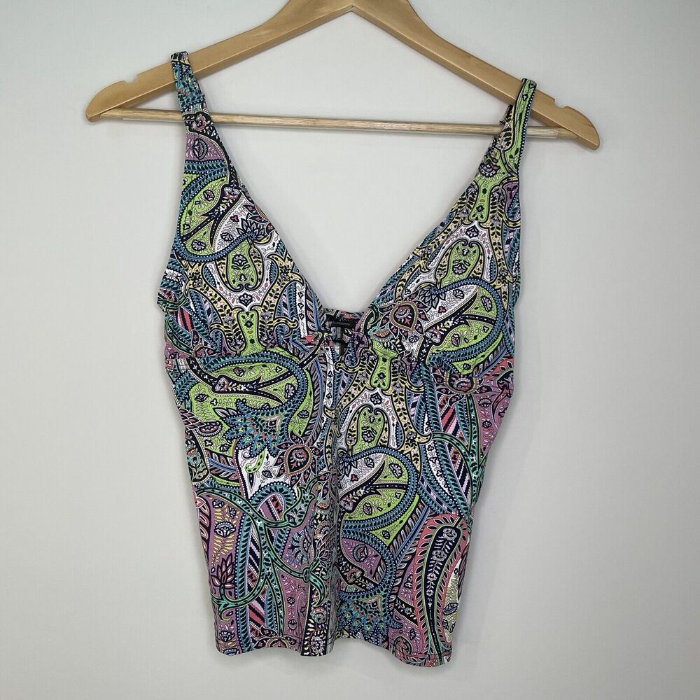 Tommy Bahama Paisley Tankini Swim Beach Beaded Adjustable Strap Blue Pink XS